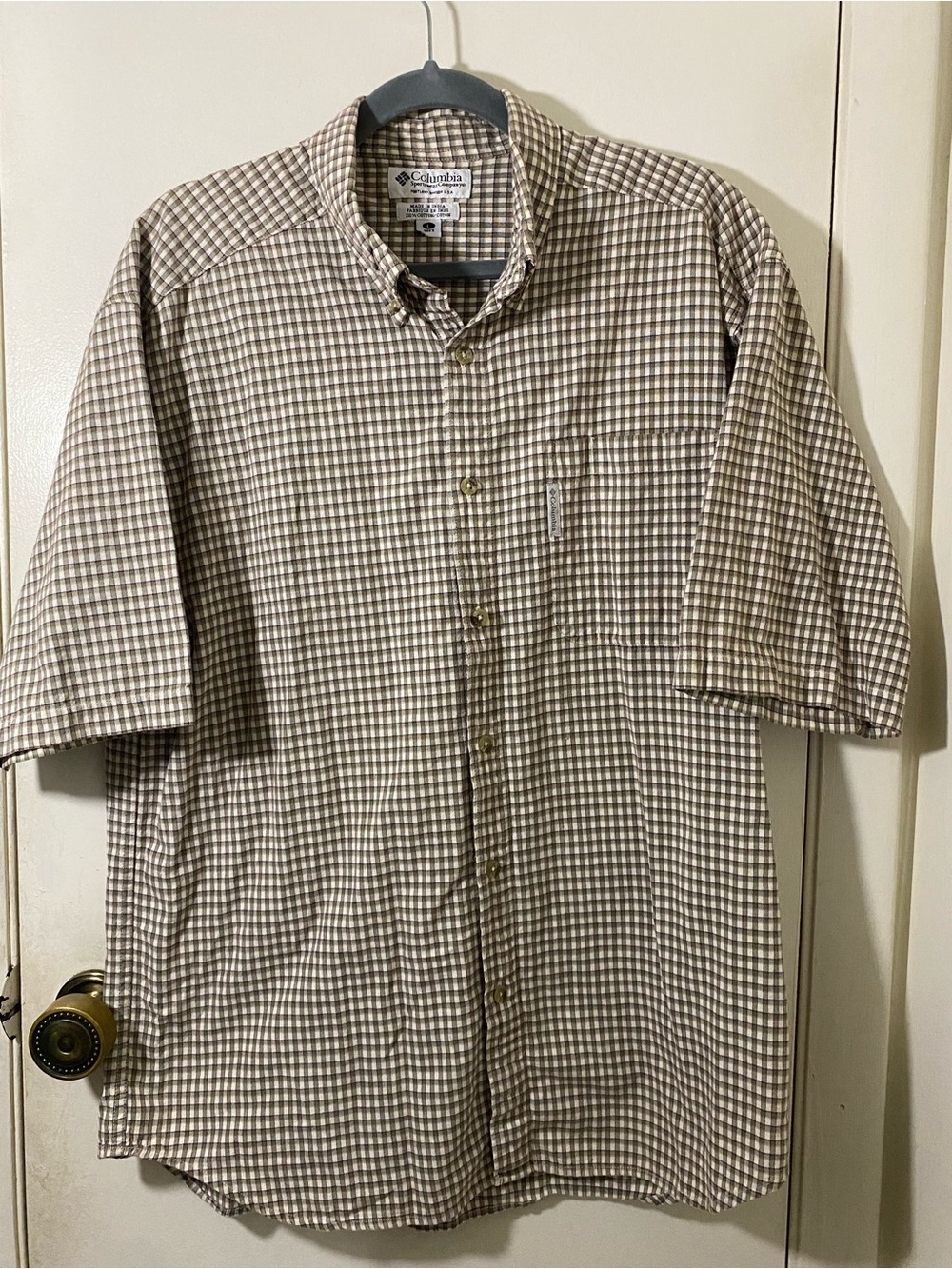 Columbia Men's Plaid Button-Up Shirt - Cream & Brown